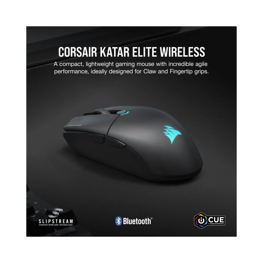 corsair katar elite wireles optical rf wireless bluetooth usb type a 26000 dpi black