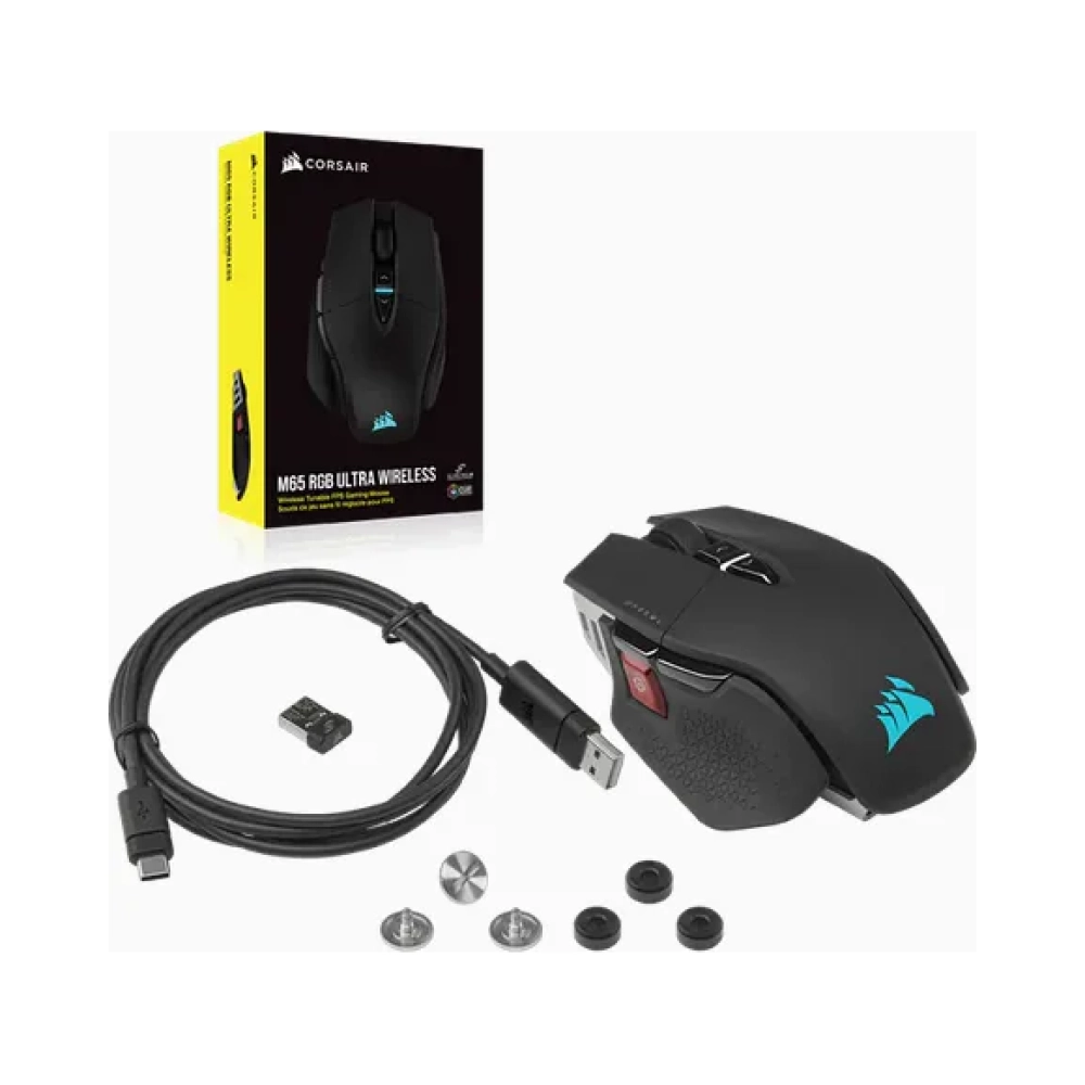 corsair m65 rgb ultra wireless right hand optical rf wireless bluetooth usb type a 26000 dpi black