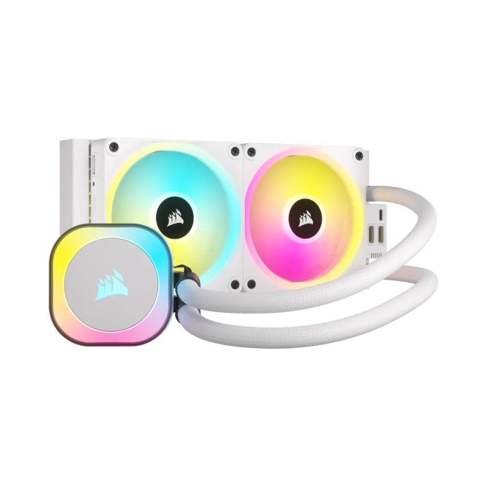 corsair h100i hybrid cooler 12 cm 480 rpm 2400 rpm 631 cfm white