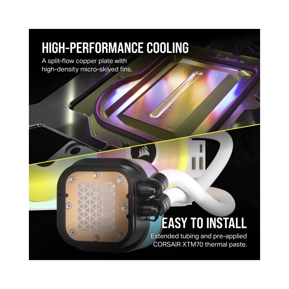 corsair h100i hybrid cooler 12 cm 480 rpm 2400 rpm 631 cfm white