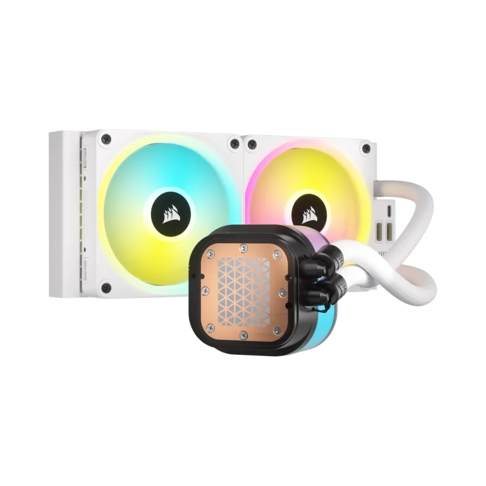 corsair h100i hybrid cooler 12 cm 480 rpm 2400 rpm 631 cfm white