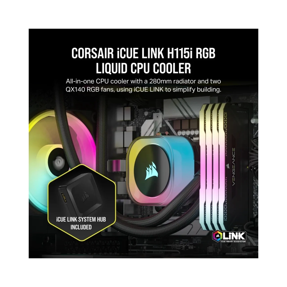 corsair h115i liquid ooling kit 14 cm 400 rpm 2000 rpm 825 cfm black