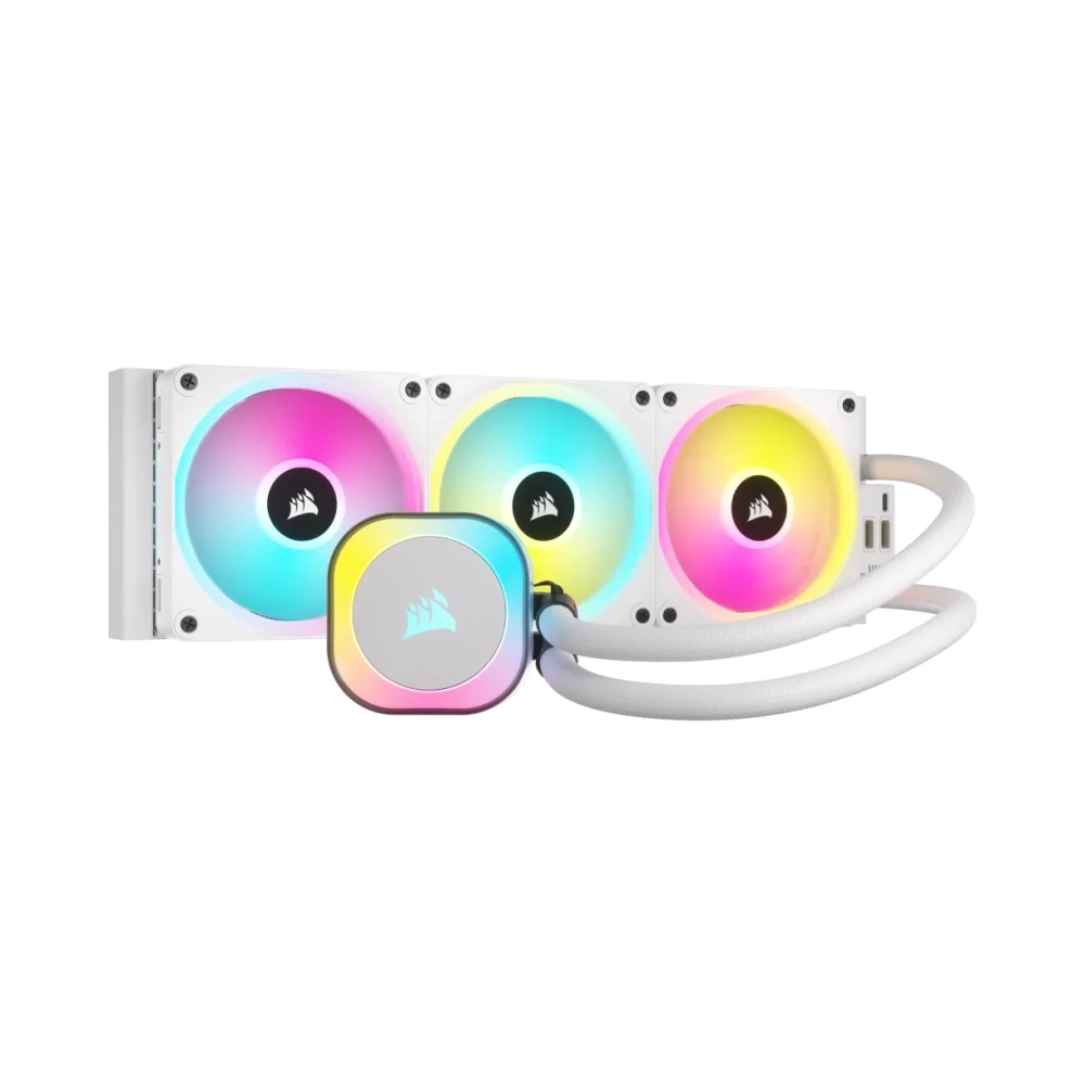 corsair icue link h150i rgb liquid cpu cooler qx120 rgb fans white 360mm radiator fits intel lga 1700 amd am5 hub i