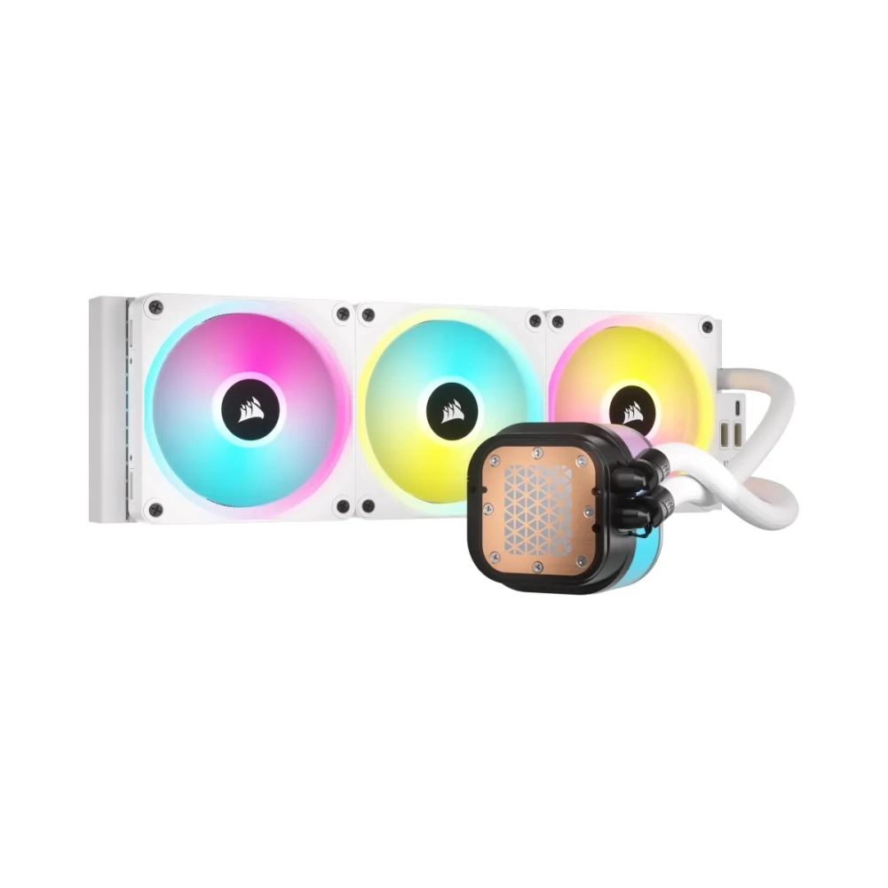 corsair icue link h150i rgb liquid cpu cooler qx120 rgb fans white 360mm radiator fits intel lga 1700 amd am5 hub i