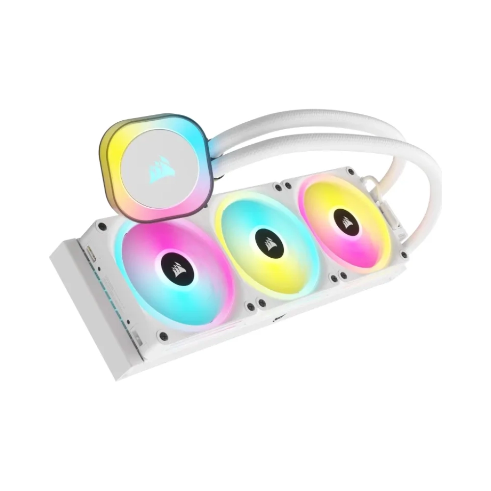 corsair icue link h150i rgb liquid cpu cooler qx120 rgb fans white 360mm radiator fits intel lga 1700 amd am5 hub i