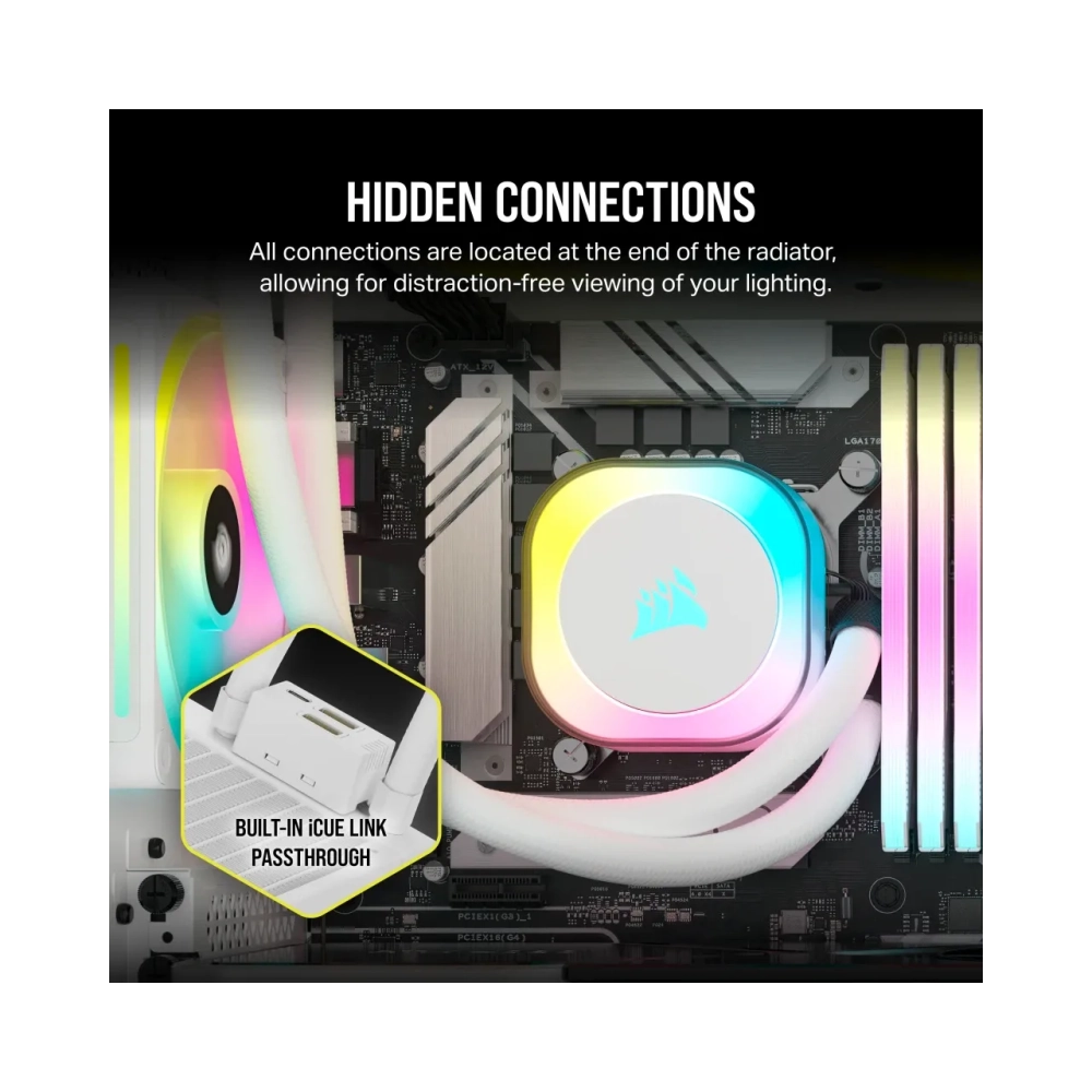 corsair icue link h150i rgb liquid cpu cooler qx120 rgb fans white 360mm radiator fits intel lga 1700 amd am5 hub i