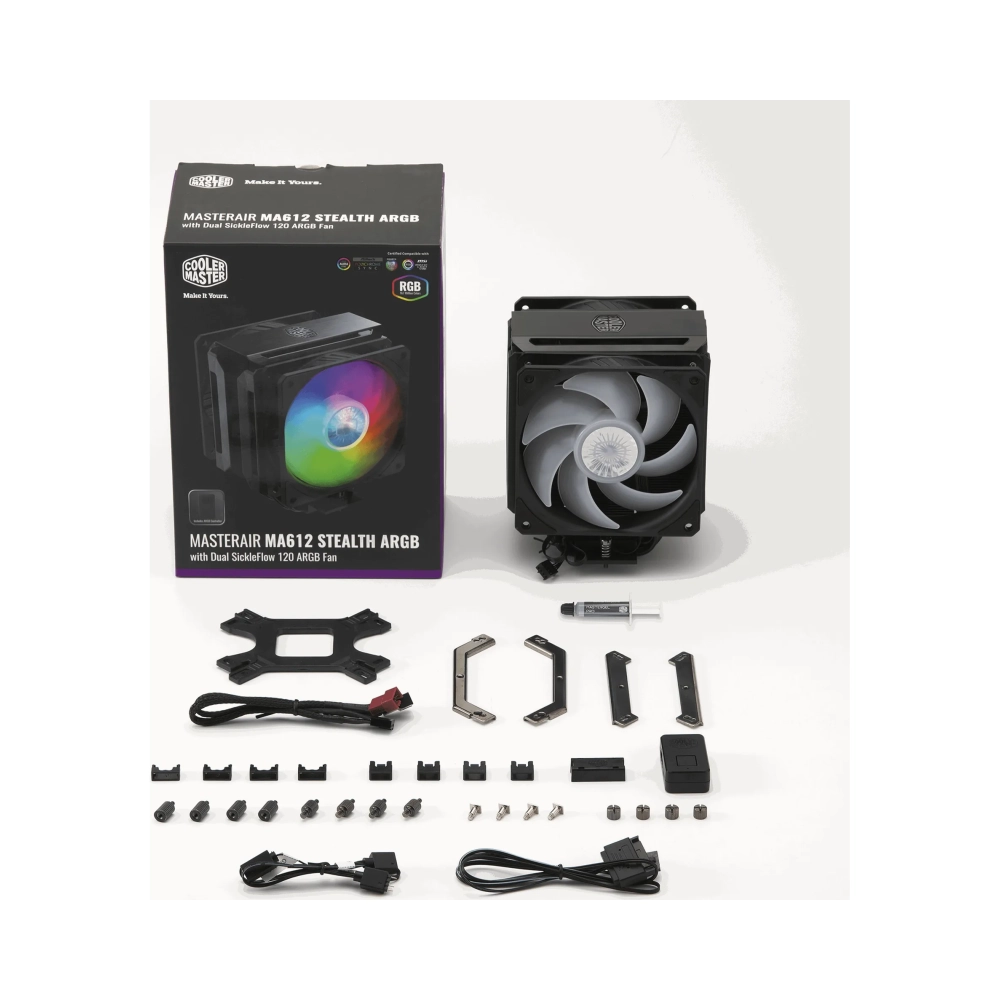cooler master masterair ma612 stealth argb cooler 12 cm 650 rpm 1800 rpm 27 db 62 cfm