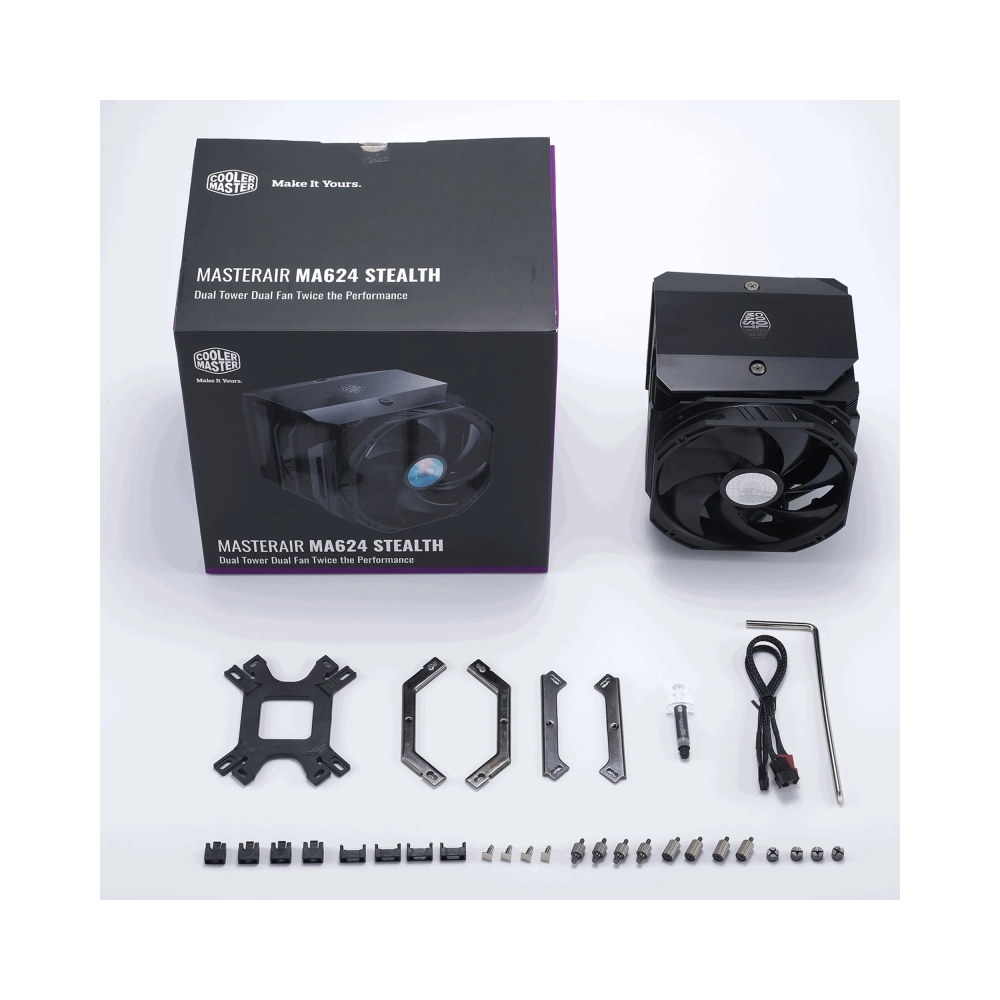 cooler master masterair ma624 stealth cooler 650 rpm 1400 rpm 10 db 27 db 67 cfm