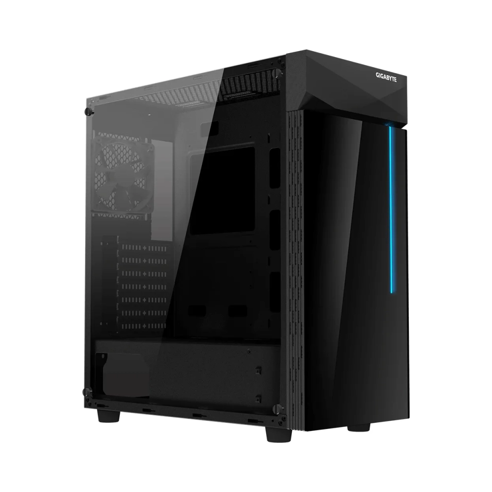 gigabyte c200 midi tower pc glass plastic steel black atx micro atx mini itx 165 cm