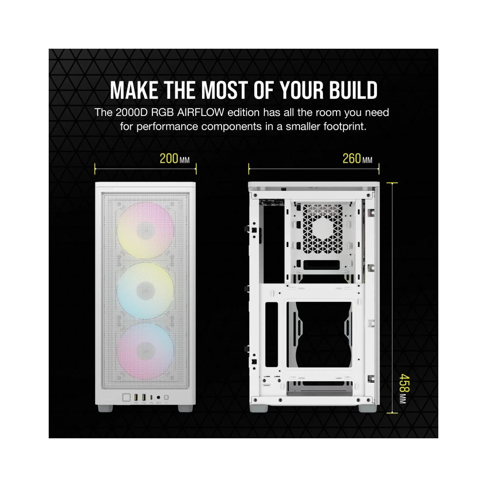 corsair 2000d rgb airflow small form factor sff pc white mini itx mesh tempered glass multi