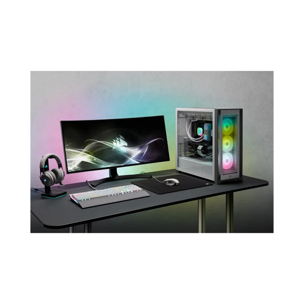 corsair icue 5000x rgb midi tower pc plastic steel tempered glass white atxeatxitx gaming