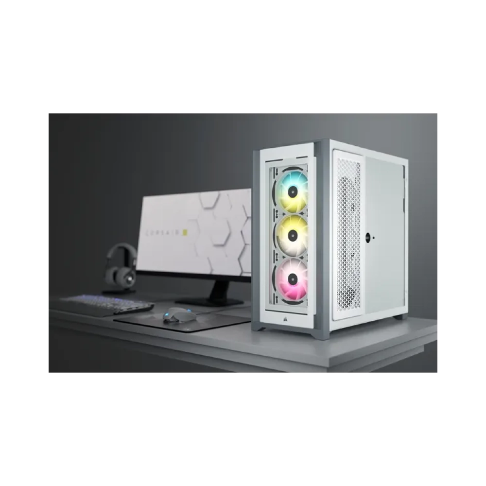 corsair icue 5000x rgb midi tower pc plastic steel tempered glass white atxeatxitx gaming