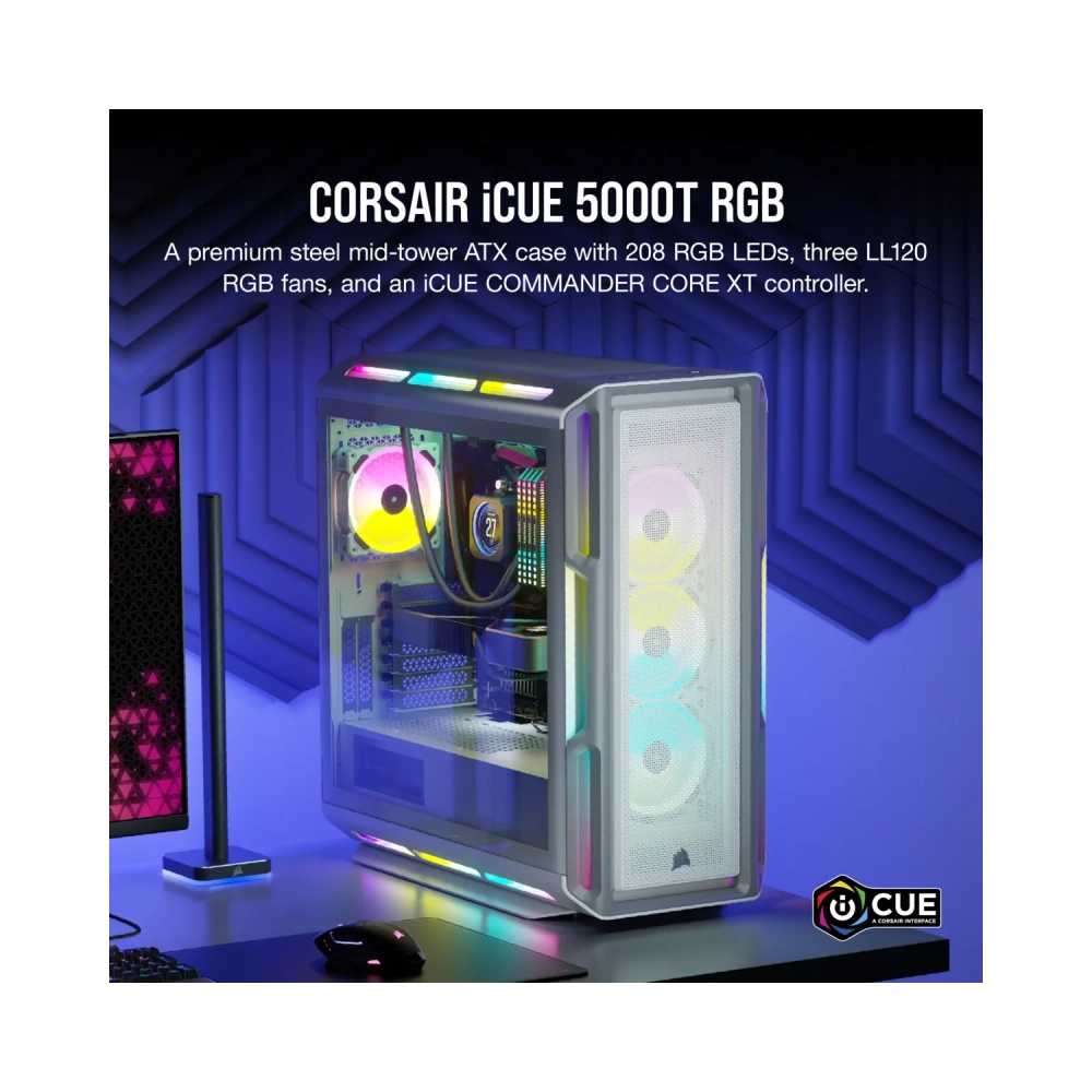 corsair icue 5000t rgb midi tower pc white atx eatx micro atx gaming multi