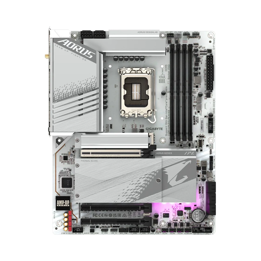 gigabyte z790 aorus elite ax ice motherboard supports intel core 13th cpus 1612 phases digital vrm up to 7600mhz ddr5 4xpcie 40 m2 wi fi 6e 25gbe lan usb 32 gen 2 intel lga 1700 intel celeron intel core i3 intel core i5 intel core i7 intel core i9 lga 1700 192 gb ddr5 sdram