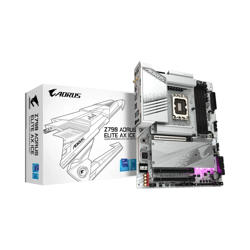 gigabyte z790 aorus elite ax ice motherboard supports intel core 13th cpus 1612 phases digital vrm up to 7600mhz ddr5 4xpcie 40 m2 wi fi 6e 25gbe lan usb 32 gen 2 intel lga 1700 intel celeron intel core i3 intel core i5 intel core i7 intel core i9 lga 1700 192 gb ddr5 sdram
