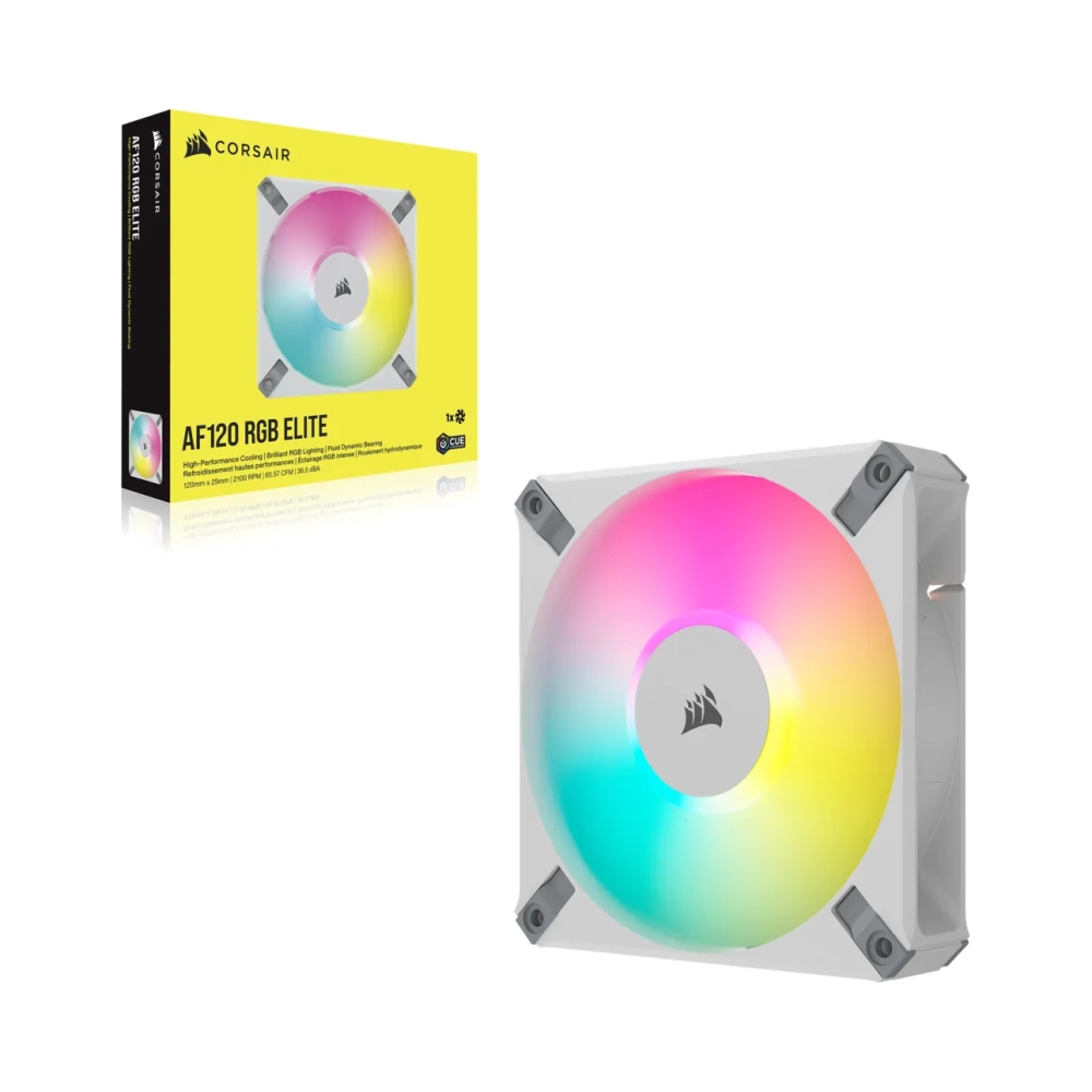 corsair icue af120 rgb elite 120 mm pwm fan white fan 12 cm 6557 cfm white