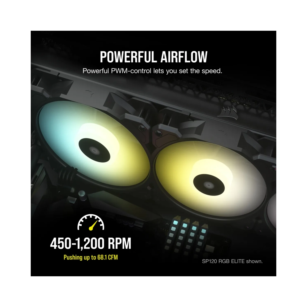corsair sp140 rgb elite fan 14 cm 450 rpm 1200 rpm 18 db 681 cfm