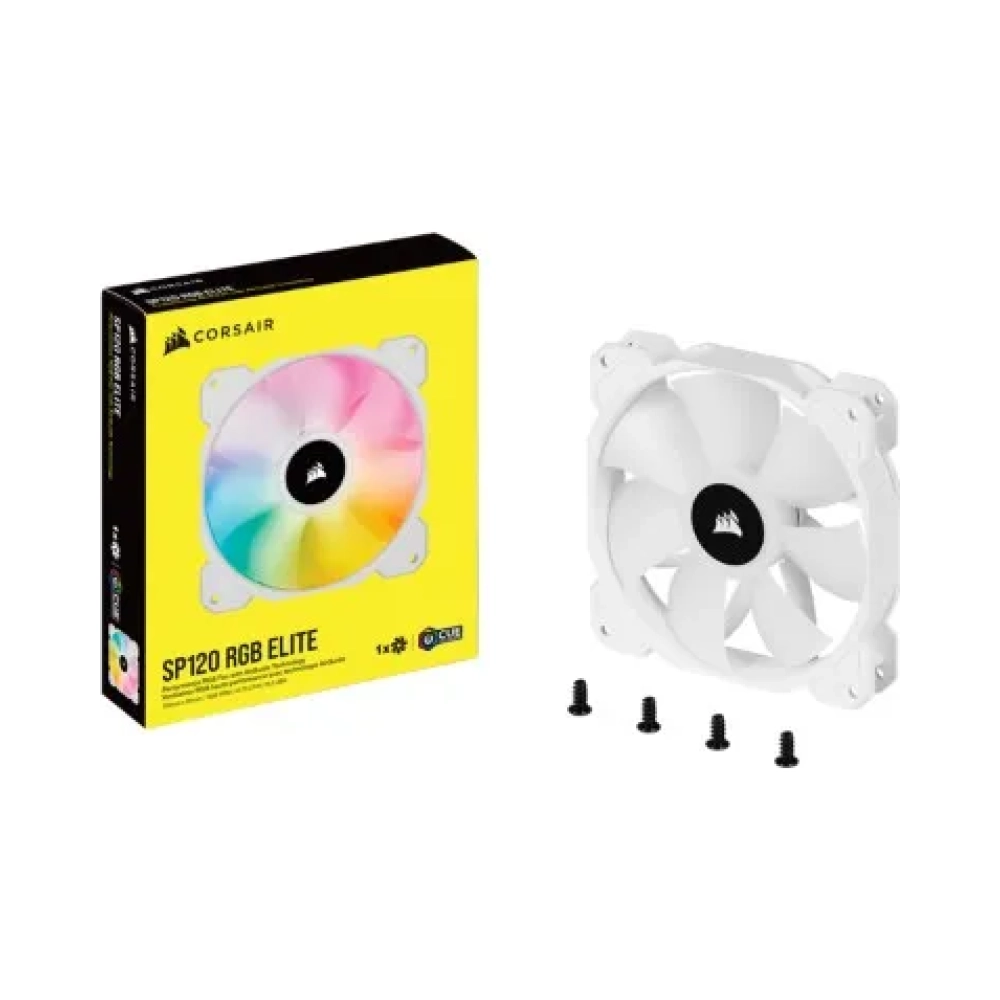 corsair white sp120 rgb elite 120mm rgb led fan with airguide single pack