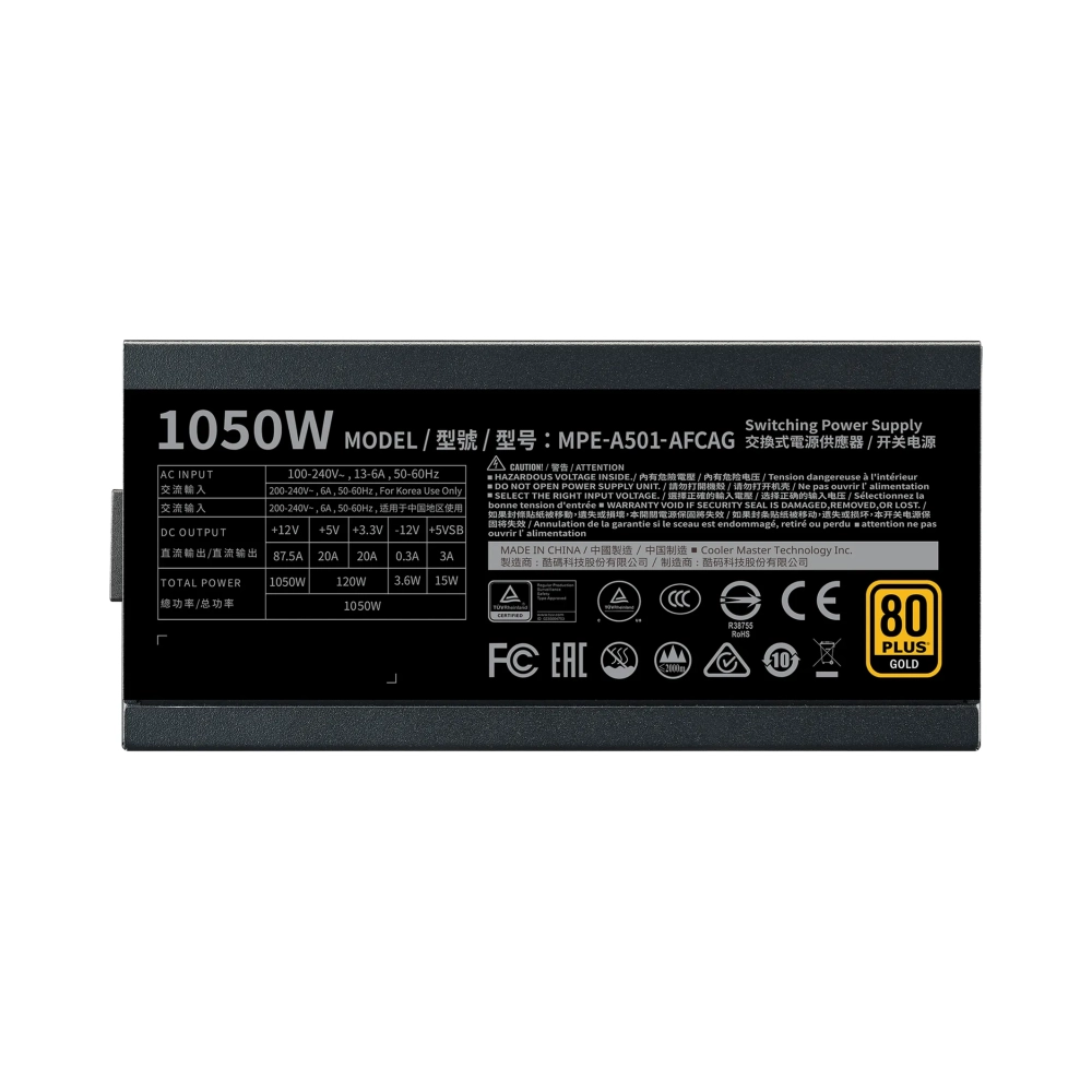 cooler master mwe gold 1050 v2 full modular 1050 w 90 264 v 47 63 hz 6 13 a active 120 w