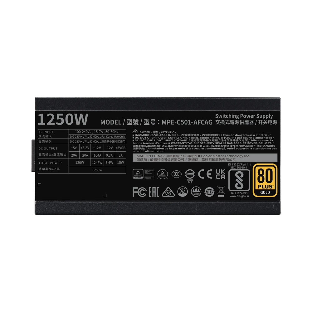 cooler master mwe gold 1250 v2 atx 30 1250 w 100 240 v 50 60 hz 7 15 a 120 w 1248 w
