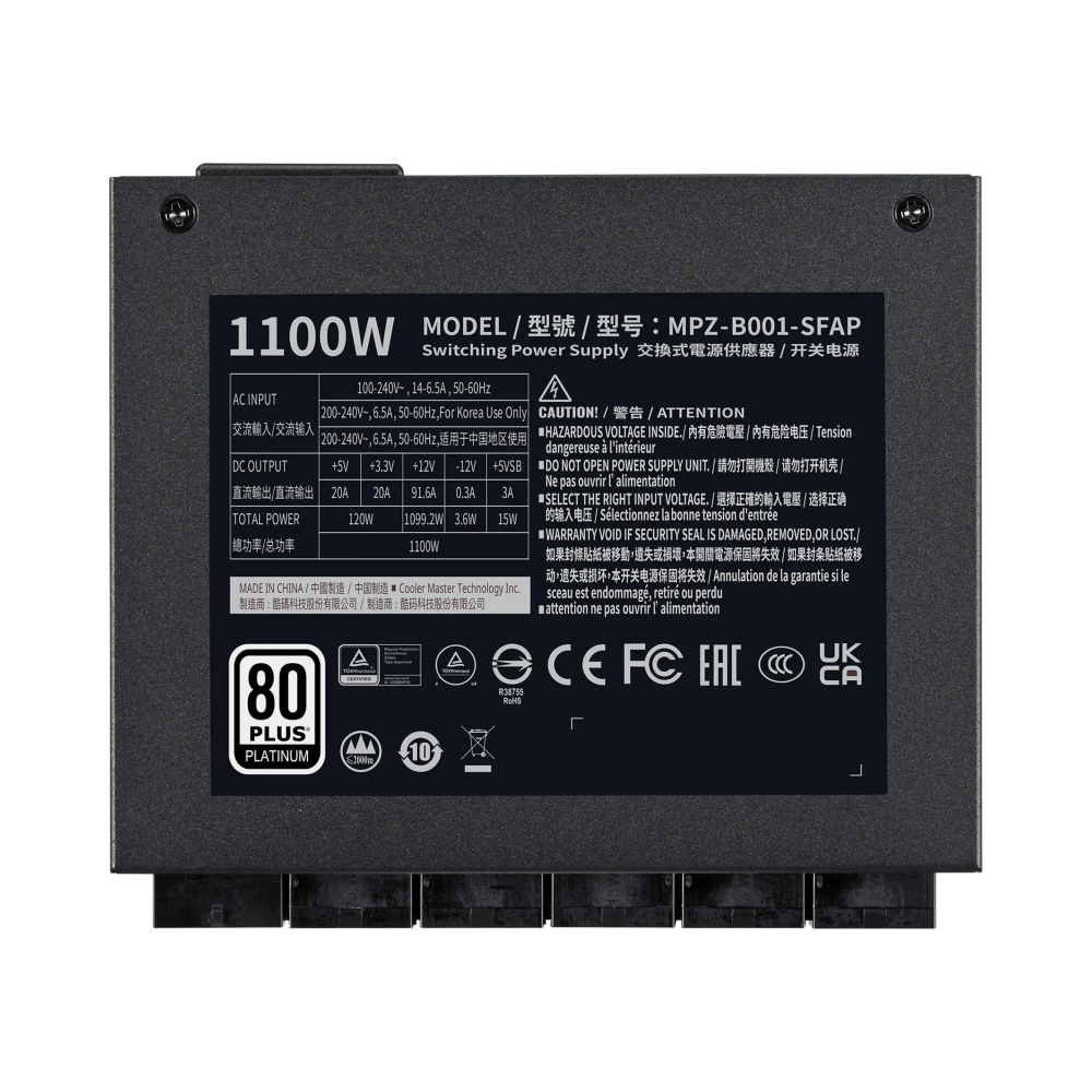 cooler master v sfx platinum 1100 1100 w 100 240 v 50 60 hz 65 14 a active 120 w