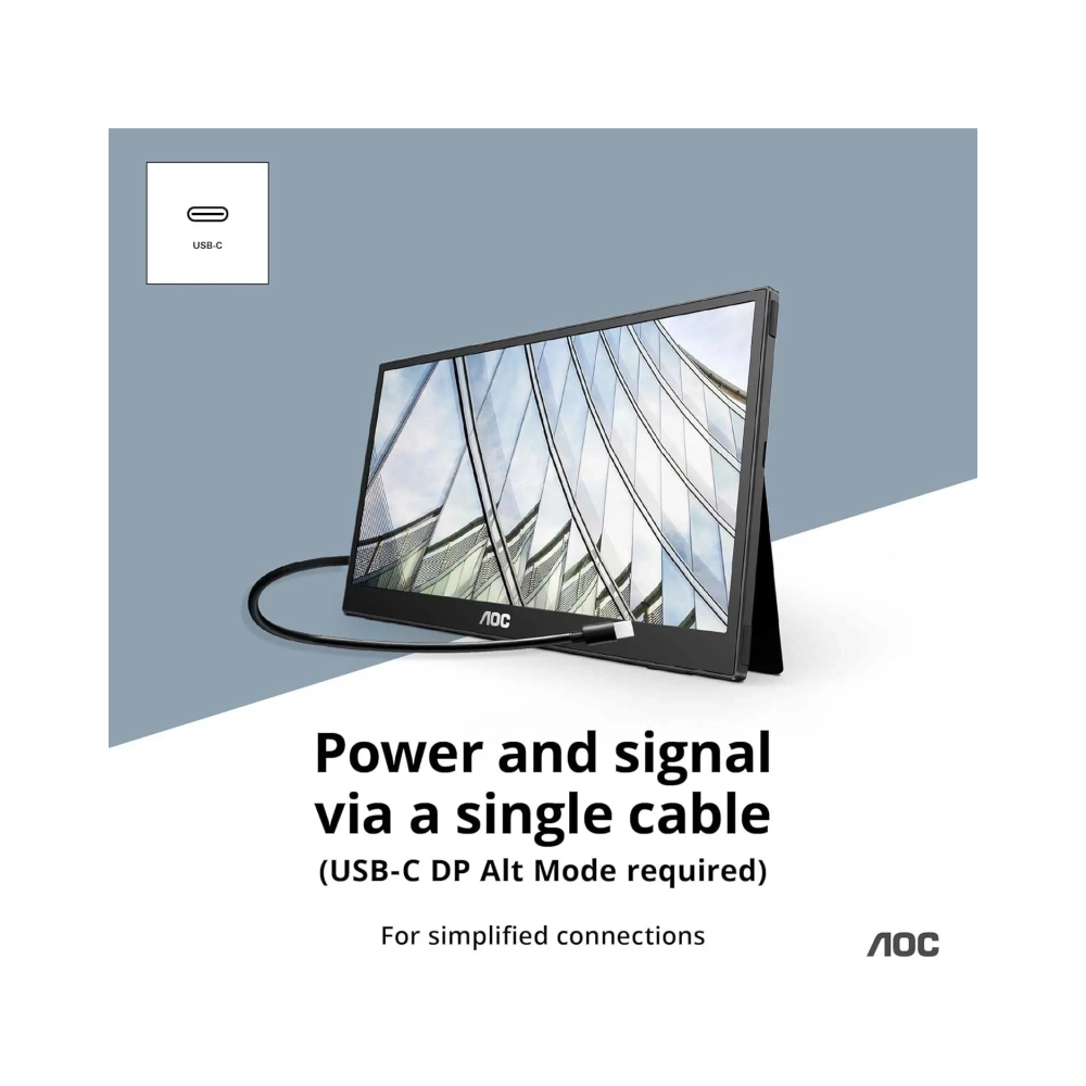 aoc 16t3e monitor usb c powered 156 inch ips fhd 1920x1080 portable usb c powered x 2 carry