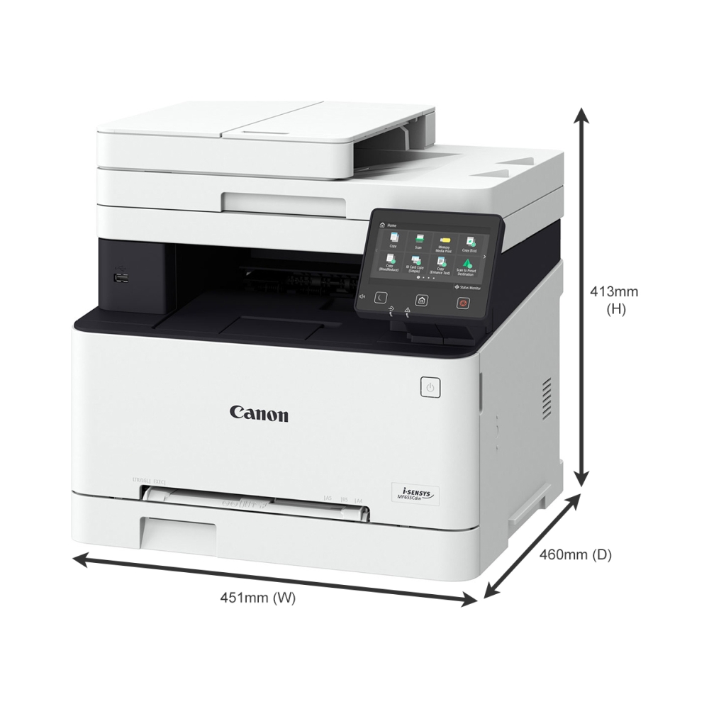 canon mf655cdw 3 in 1 print copy scan 21 ppm a4 1200 x 1200 dpi platen adf