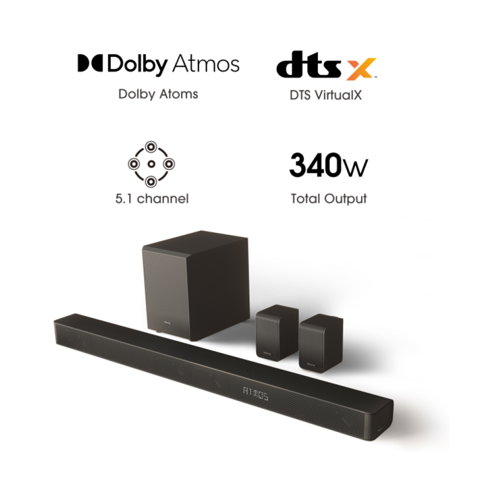 hisense ax5100g soundbar 51ch 340w dolby atmos bluetooth soundbar with wireless subwoofer