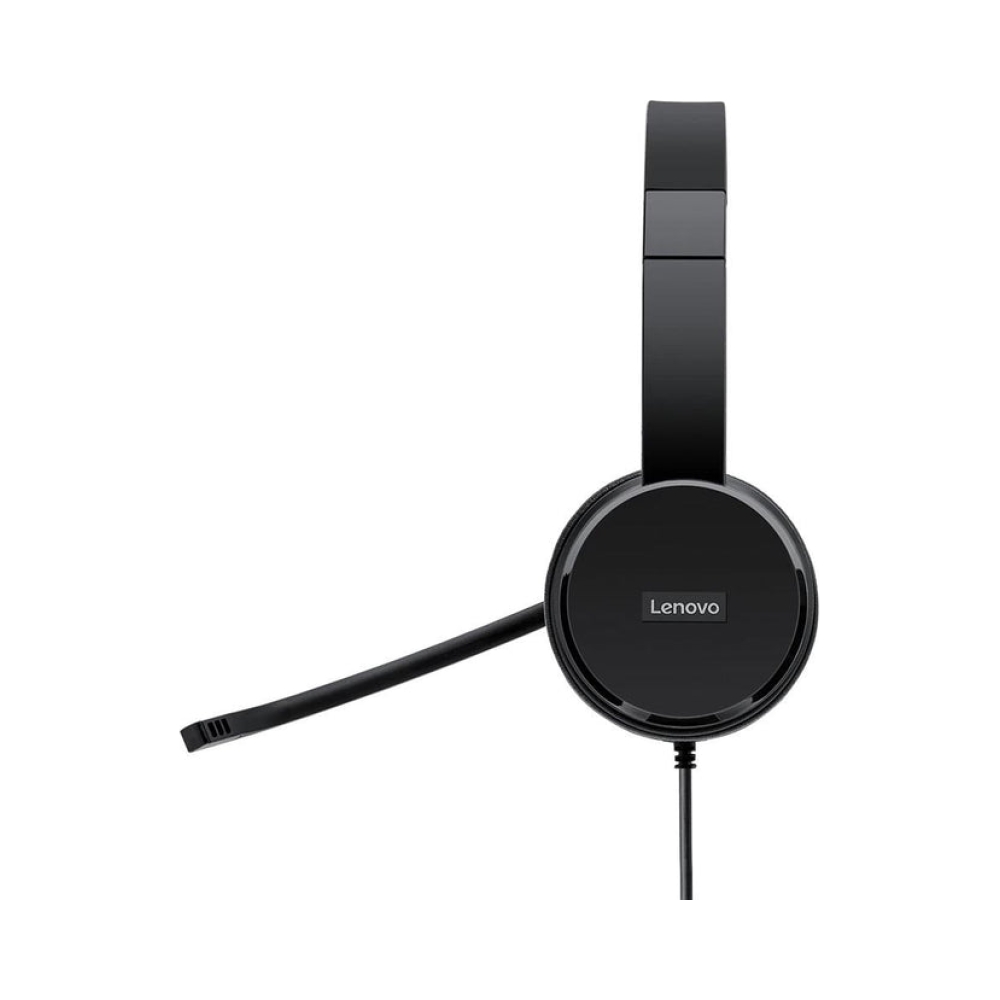 lenovo 100 usb stereo headset 18m noise cancelling mic protein leather memory foam ear cups and