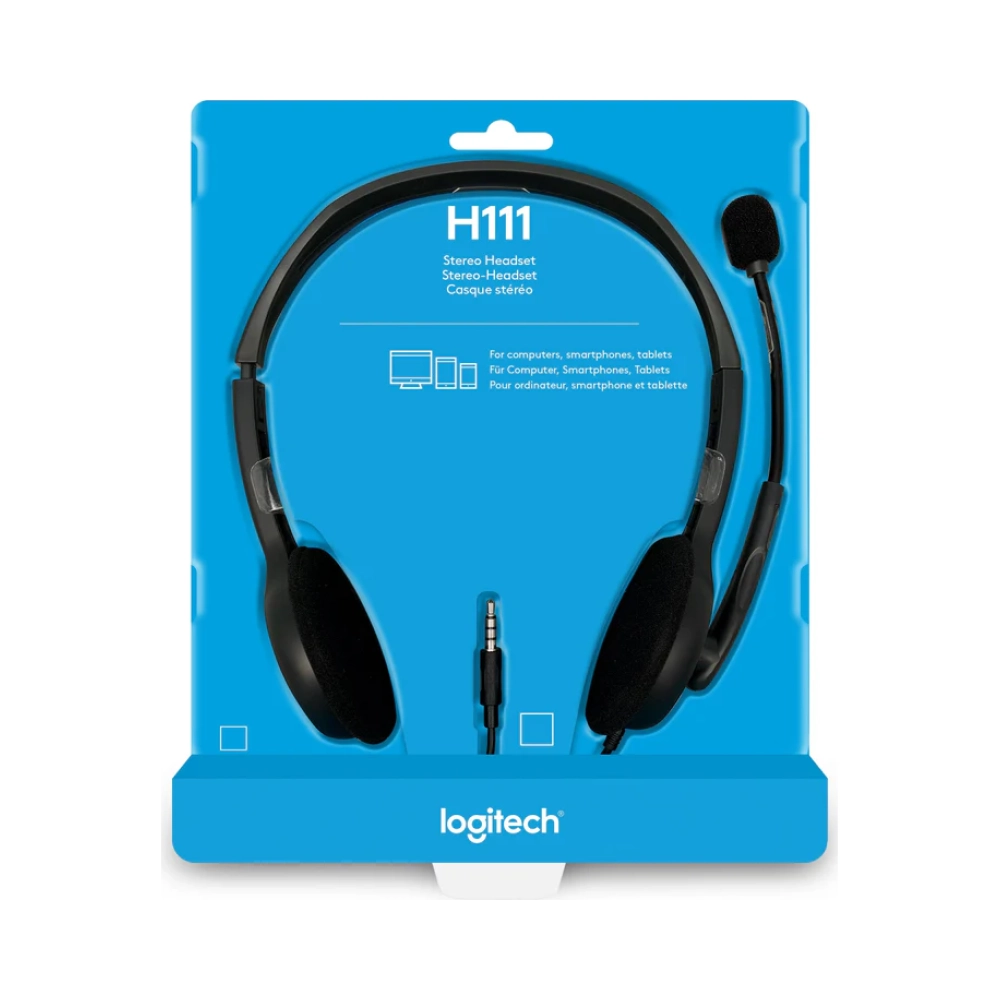 logitech headset h111 analog stereo headset one plug noise cancelling mic full stereo sound flexible