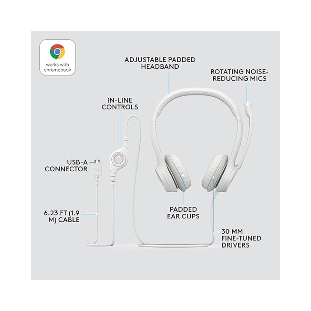 logitech headset h390 off white usb stereo internet headset adjustable headband noise cancelling