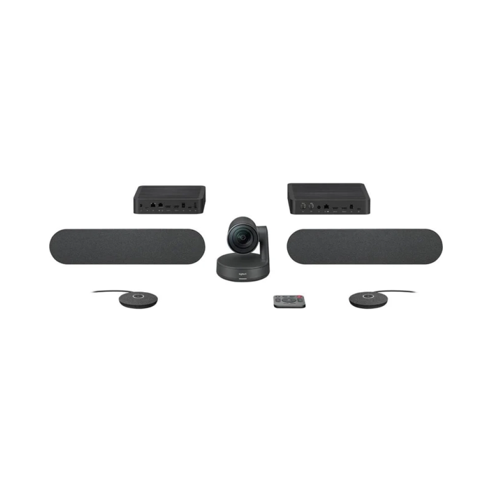 logitech vc rally plus system hd conference cam 2 x speaker 2 x mic pod table hub display hub