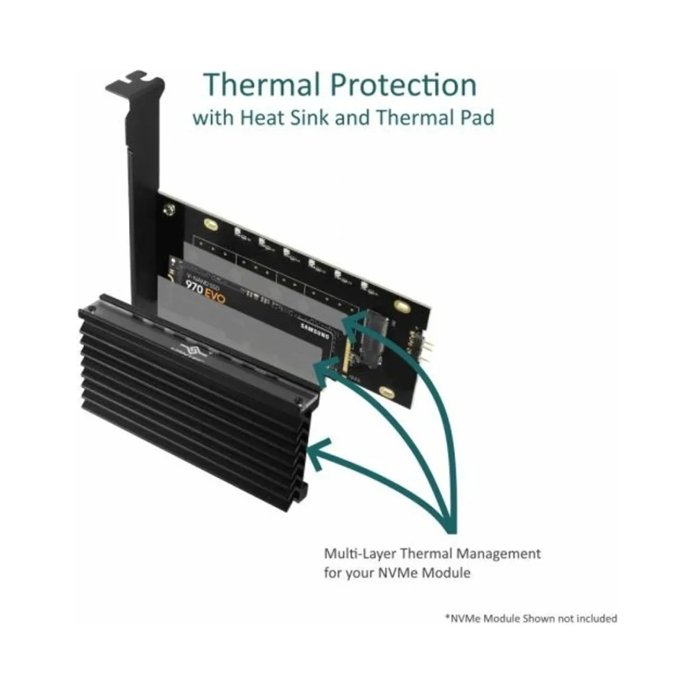 vantec 1x m2 nvme ssd pcie x4 adapter with argb aluminium heatsink addressable led rgb lighting