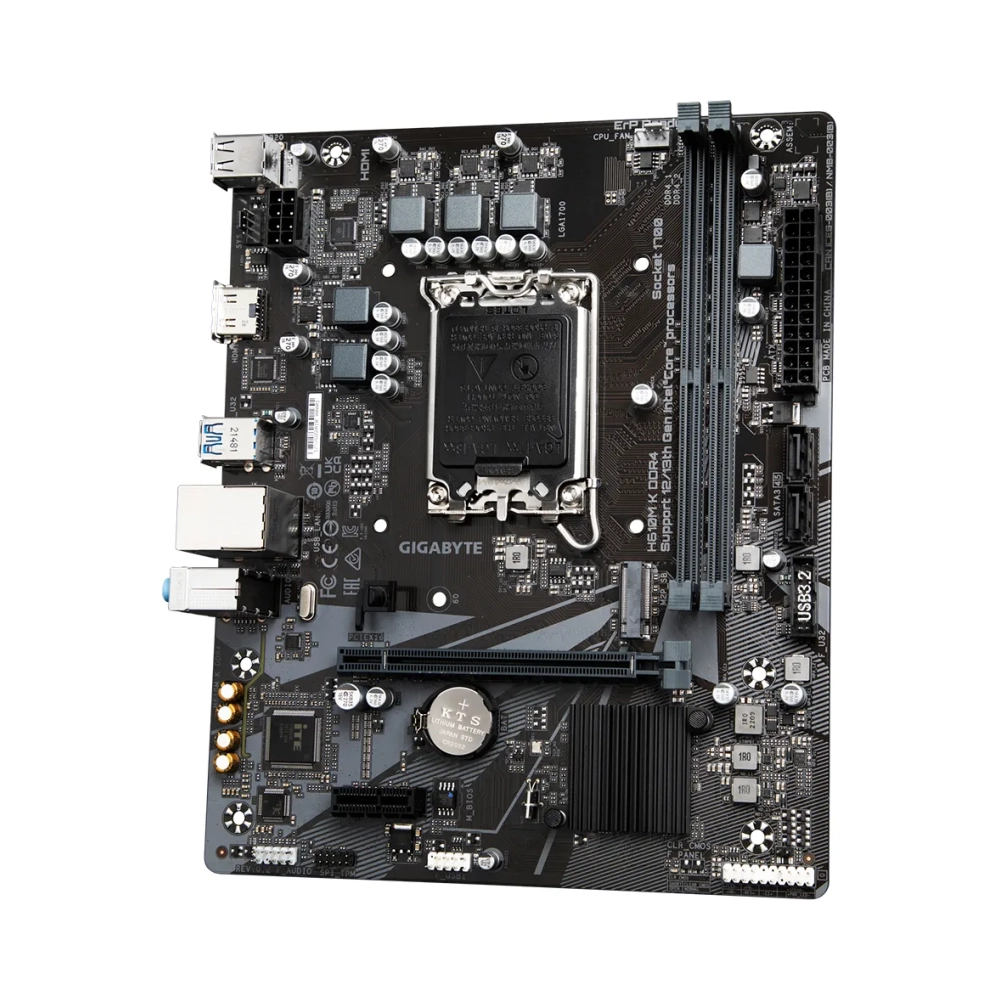 gigabyte h610m k ddr4 motherboard supports intel core 14th gen cpus up to 3200mhz ddr4 1xpcie 30 m2 gbe lan usb 32 gen 1 intel lga 1700 intel celeron intel core i3 intel core i7 intel core i9 intel pentium gold ddr4 sdram 64 gb dimm