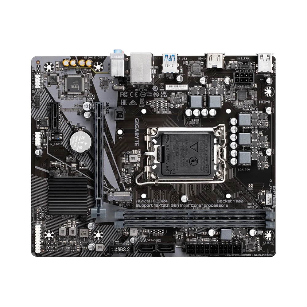gigabyte h610m k ddr4 motherboard supports intel core 14th gen cpus up to 3200mhz ddr4 1xpcie 30 m2 gbe lan usb 32 gen 1 intel lga 1700 intel celeron intel core i3 intel core i7 intel core i9 intel pentium gold ddr4 sdram 64 gb dimm
