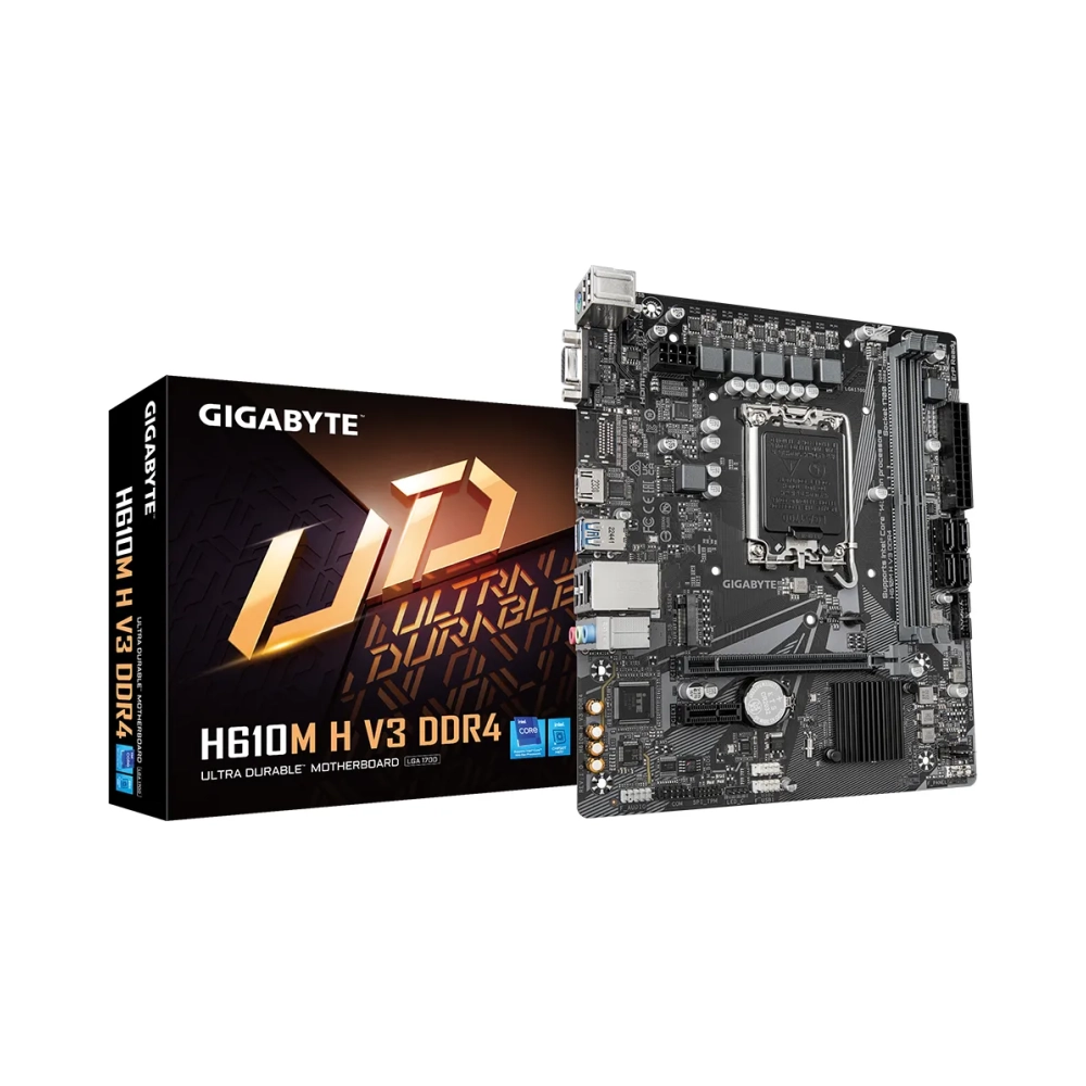 gigabyte h610m h v3 ddr4 motherboard supports intel core 14th cpus 411 hybrid phases digital vrm up to 3200mhz ddr4 1xpcie 30 m2 gbe lan usb 32 gen 1 intel lga 1700 intel celeron intel core i3 intel core i5 intel core i7 intel core i9 lga 1700 ddr4 sdram 64 gb