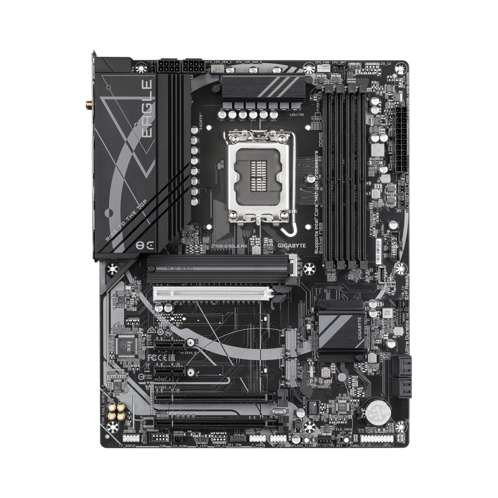 gigabyte z790 eagle ax motherboard supports intel core 14th gen cpus 121phases digital vrm up to 7600mhz ddr5 oc 3xpcie 40 m2 wi fi 6e 25gbe lan usb 32 gen 2 intel lga 1700 intel celeron intel core i3 intel core i5 intel core i7 intel core i9 lga 1700 192 gb ddr5 sdram