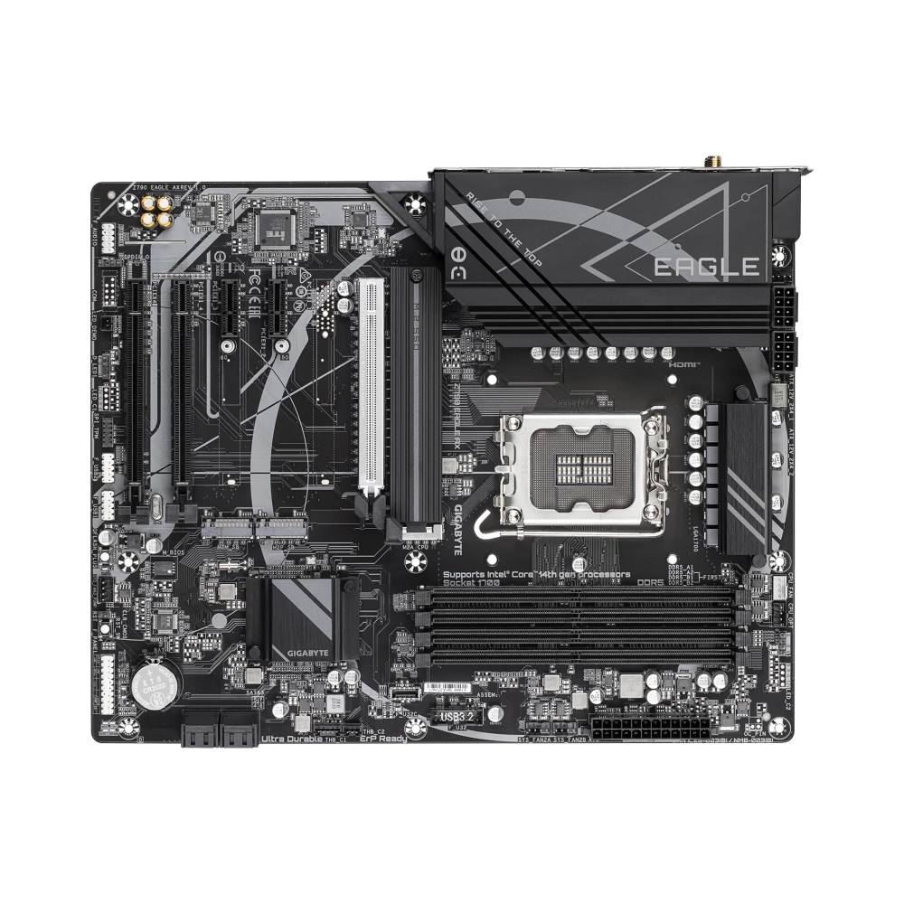 gigabyte z790 eagle ax motherboard supports intel core 14th gen cpus 121phases digital vrm up to 7600mhz ddr5 oc 3xpcie 40 m2 wi fi 6e 25gbe lan usb 32 gen 2 intel lga 1700 intel celeron intel core i3 intel core i5 intel core i7 intel core i9 lga 1700 192 gb ddr5 sdram