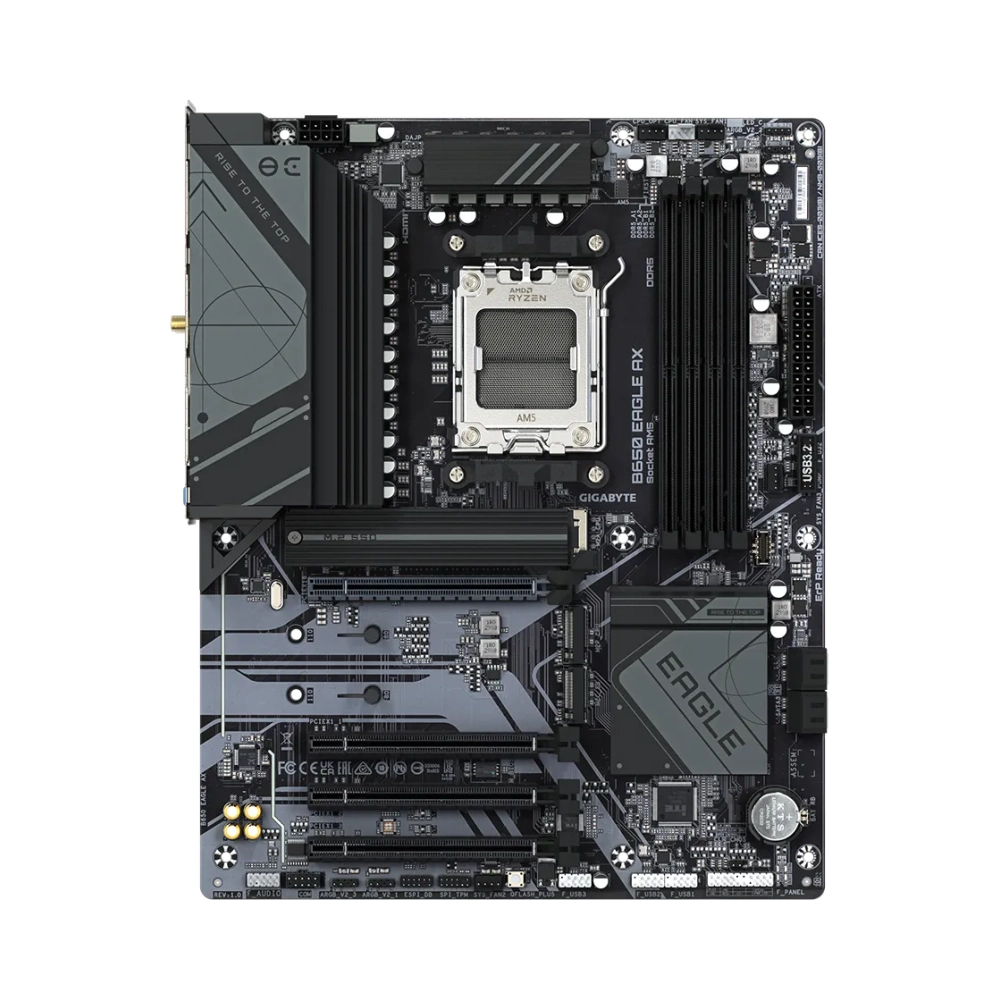 gigabyte b650 eagle ax motherboard supports amd ryzen 7000 cpus 1222 phases digital vrm up to 7600mhz ddr5 oc 1xpcie 50 2xpcie 40 m2 wi fi 6e 80211ax gbe lan usb 32 gen2 amd socket am5 amd ryzen 5 amd ryzen 7 7th gen amd ryzen 9 7th gen socket am5 192 gb ddr5 sdram