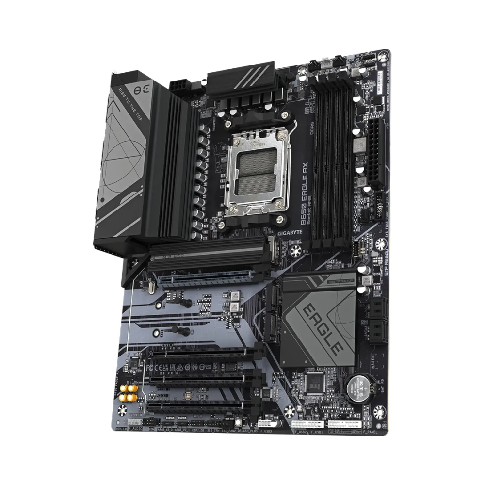 gigabyte b650 eagle ax motherboard supports amd ryzen 7000 cpus 1222 phases digital vrm up to 7600mhz ddr5 oc 1xpcie 50 2xpcie 40 m2 wi fi 6e 80211ax gbe lan usb 32 gen2 amd socket am5 amd ryzen 5 amd ryzen 7 7th gen amd ryzen 9 7th gen socket am5 192 gb ddr5 sdram