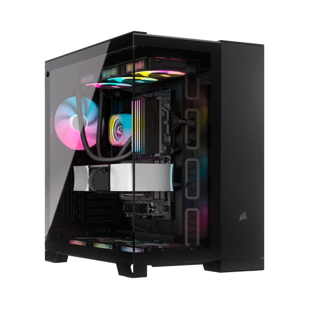 windowed tempered glass black corsair 6500x rgb mid tower dual chamber pc case 2x 35 2x 25