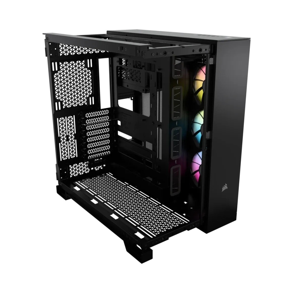 windowed tempered glass black corsair 6500x rgb mid tower dual chamber pc case 2x 35 2x 25
