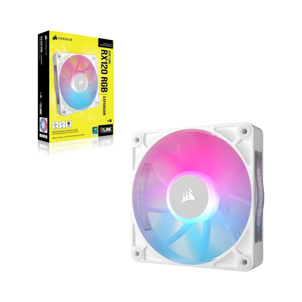 corsair rx rgb series icue link rx120 rgb white 120mm fan single pack