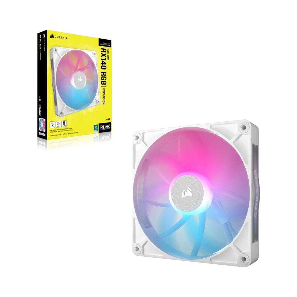 corsair rx rgb series icue link rx140 140mm fan single pack white