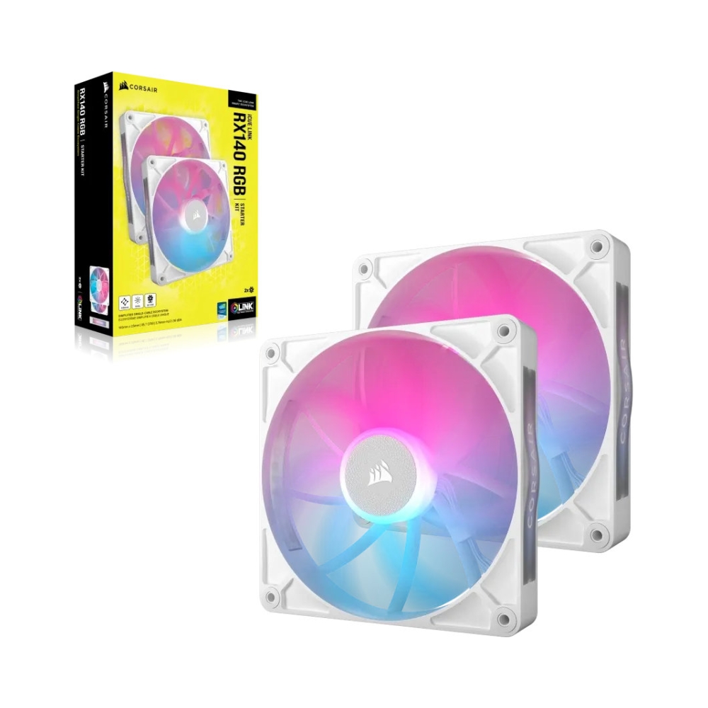 corsair rx rgb series icue link rx140 140mm fan dual pack white