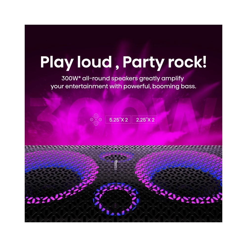 hisense hp100 party speaker power output 300w line in fm pll radio bluetooth usb playback x1