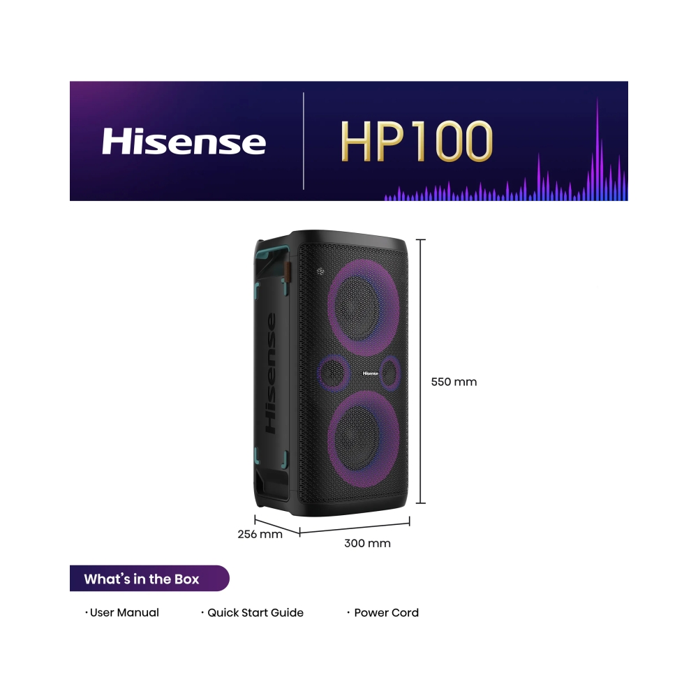 hisense hp100 party speaker power output 300w line in fm pll radio bluetooth usb playback x1