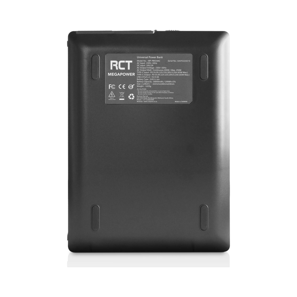 rct megapower pbs54ac ac power bank 53600mah lithium battery 2 x 230v ac modified sinewave