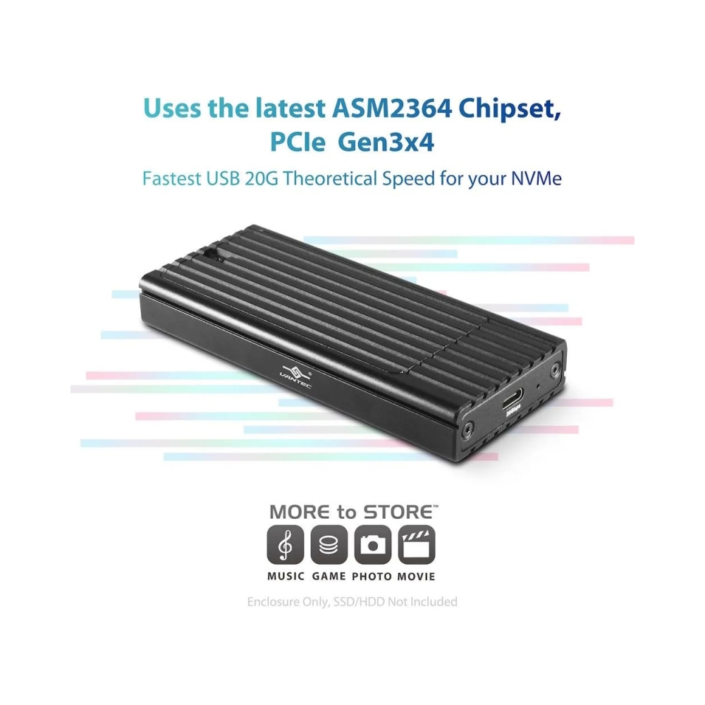 nexstar sx m2 nvme ssd to usb 32 gen2x2 20g type c black enclosure