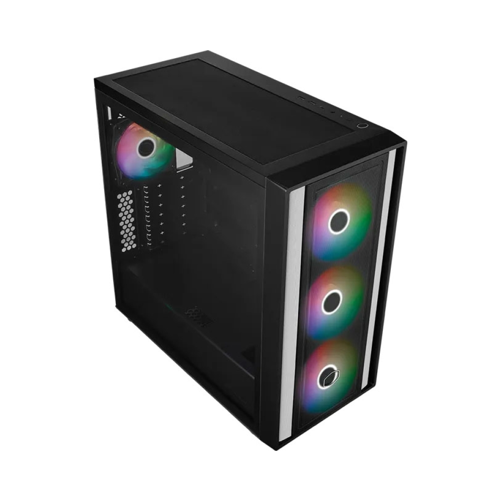 brushed front panel hexagon gleam glass side panel cooler master masterbox 600 atx black mid